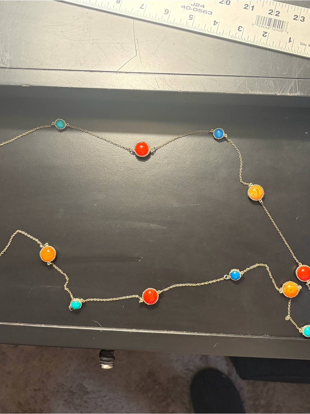 Multi-Color Bezel Station Necklace - Gold Chain